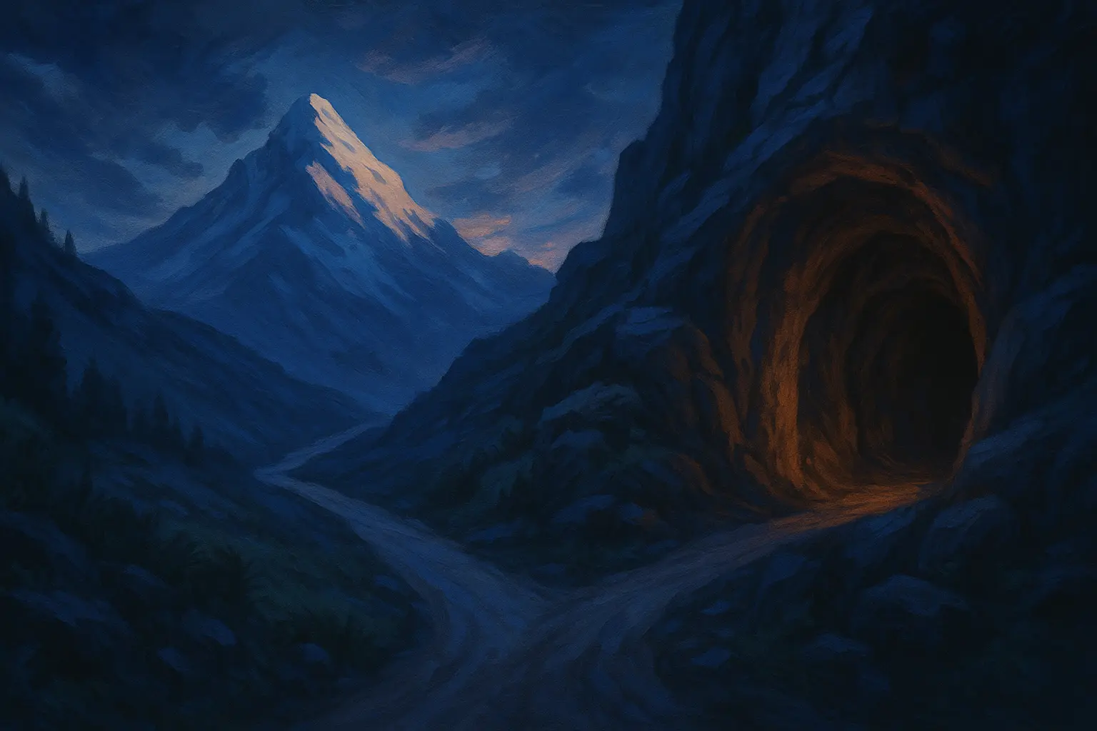 Forking path through the mountains